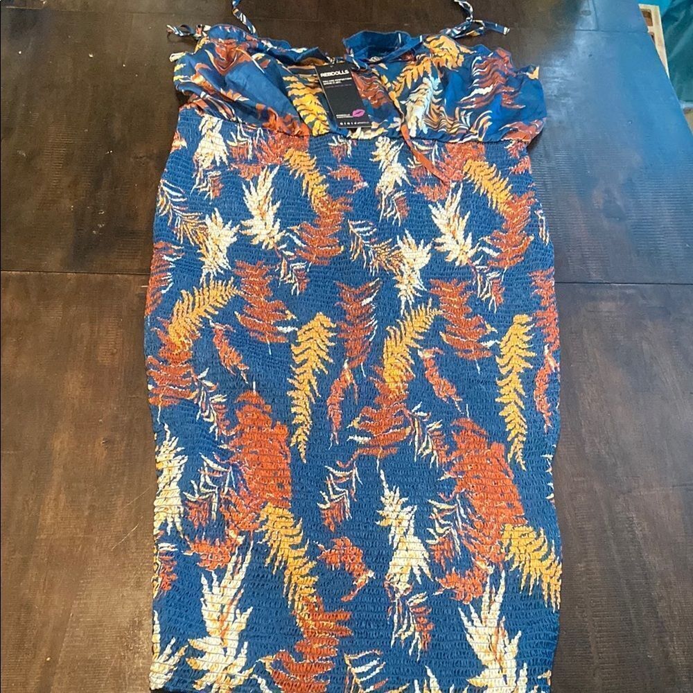 Rebdolls Blue and Orange Leaf Print Dress Size 5x